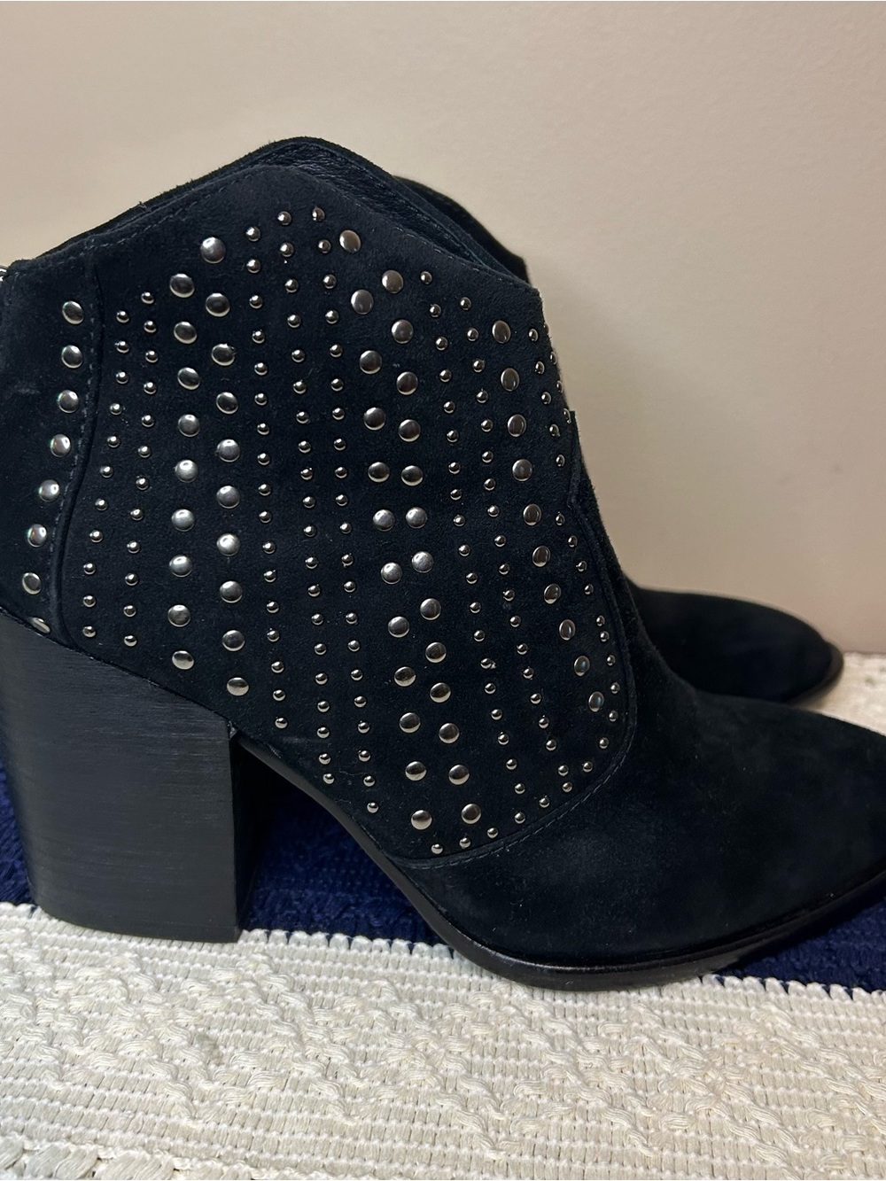 Vince Camuto Black Soft Brushed Leather Studded Ankle Booties